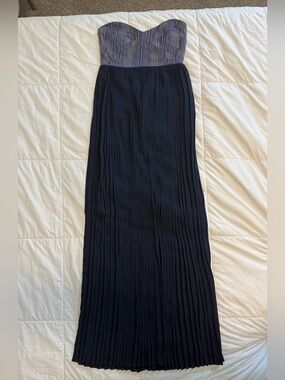 Sabine Navy Strapless Pleated Maxi Dress – Women’s Small (Runs XS) | NEW
